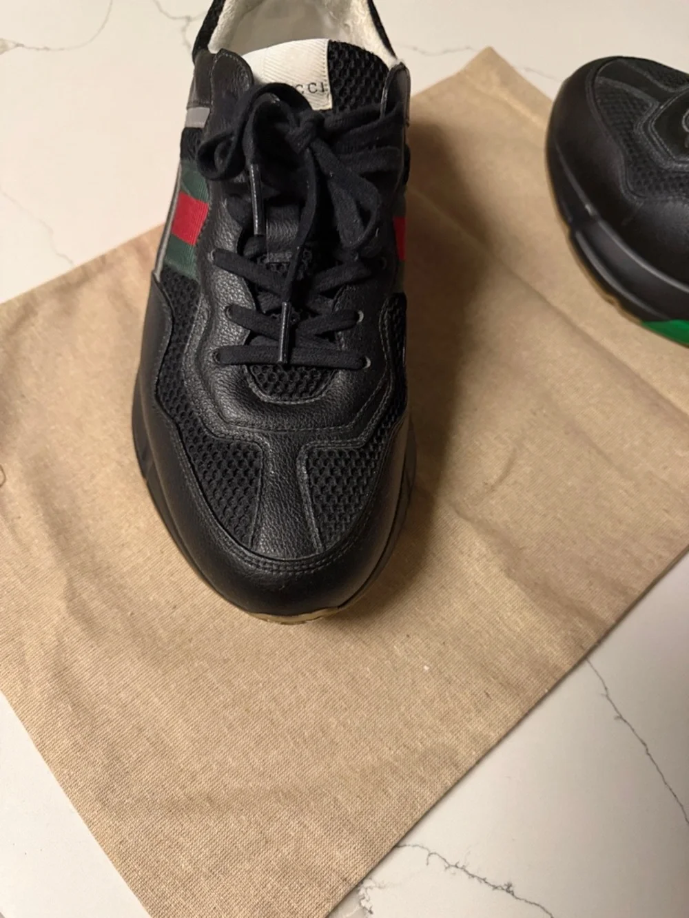Gucci Black Sneakers with Red and Green Accents